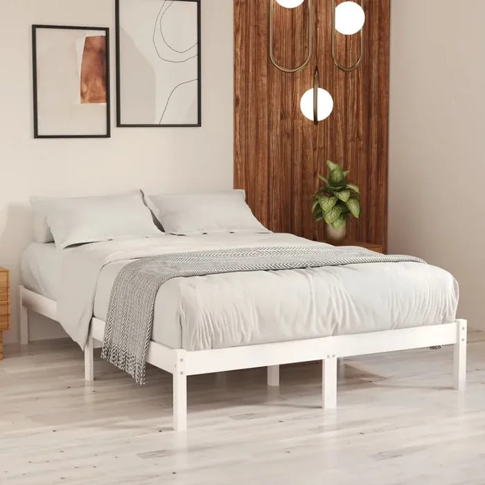 809998 vidaXL Bed Frame without Mattress White Solid Wood 140×190 cm