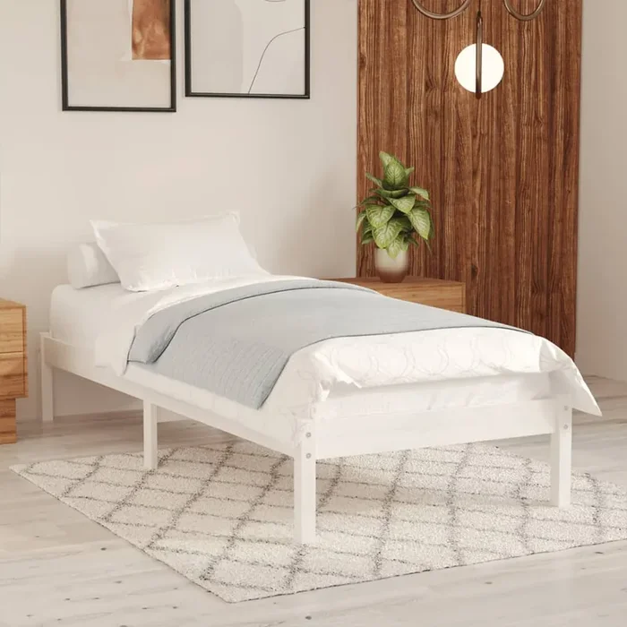 810003 vidaXL Bed Frame without Mattress White Solid Wood 90×200 cm