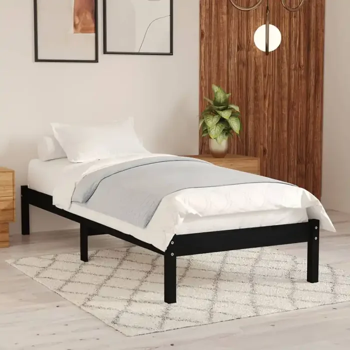 810011 vidaXL Bed Frame without Mattress Black Solid Wood 100×200 cm