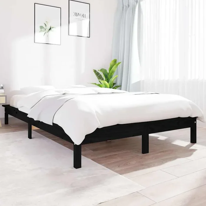 820540 vidaXL Bed Frame without Mattress Black 120×200 cm Solid Wood