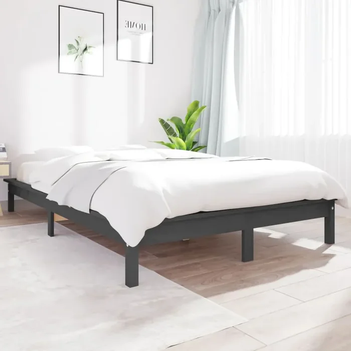 820543 vidaXL Bed Frame without Mattress Grey 140×200 cm Solid Wood