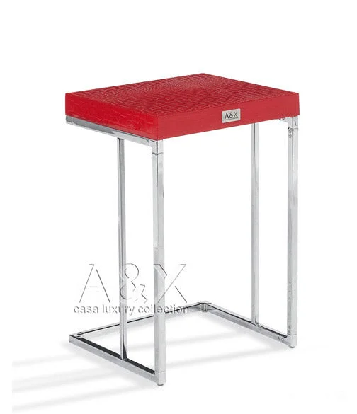 A&X Amelia – Modern Red Crocodile Lacquer End Table Set