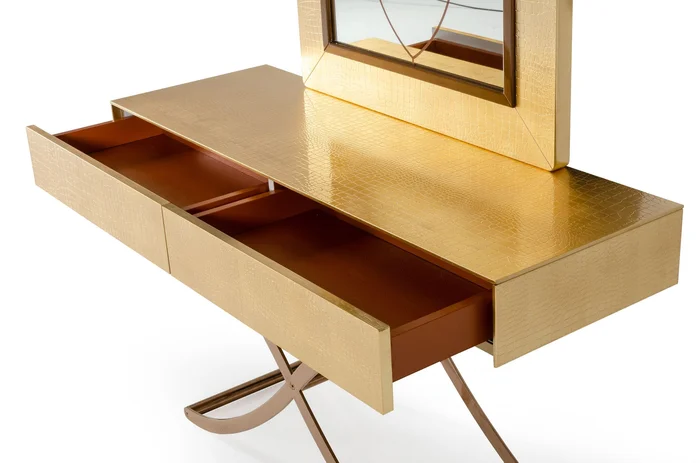A&X Aversa – Gold Crocodile Console Table & Mirror
