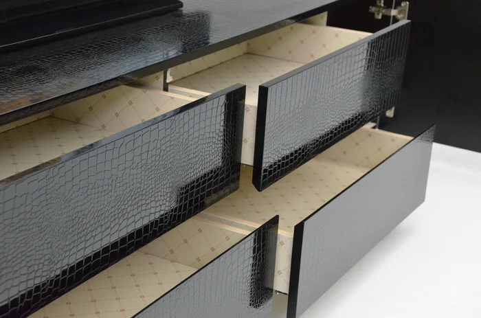 A&X Skyline Modern Black Crocodile Lacquer TV Stand