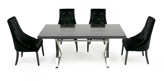 A&X Xavier – Modern Black Crocodile + Stainless Steel Dining Table