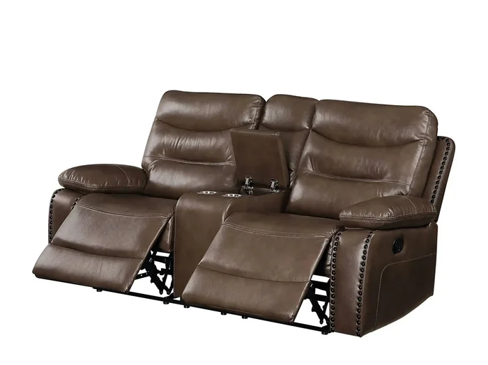 Aashi – Leather Gel Match Recliner Loveseat – Brown