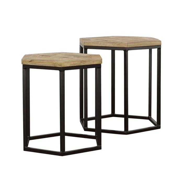 Adger Hexagonal Nesting Tables Natural and Black