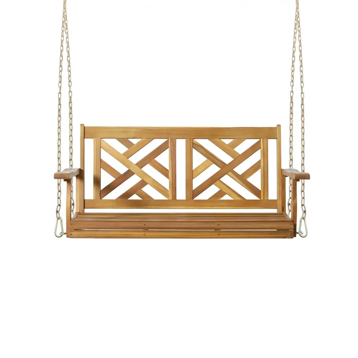 Alejandro – Acacia Wood Porch Swing With Slat Panel Seating
