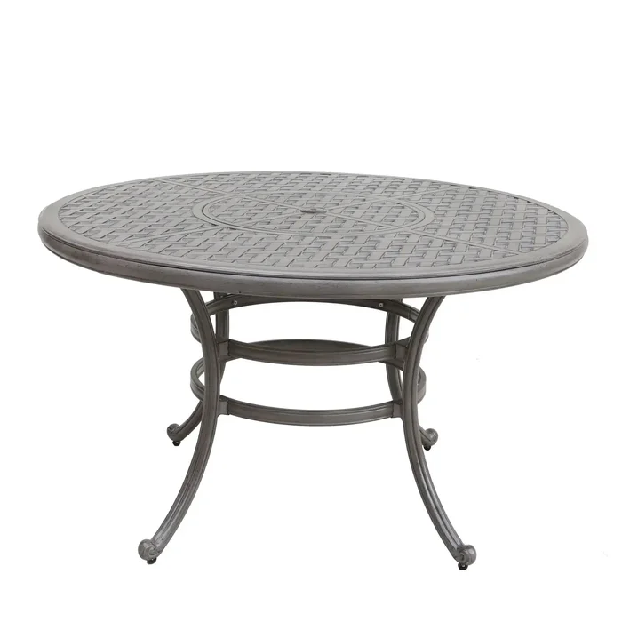 All-Weather And Durable 52″ Round Cast Aluminum Round Dining Table With Umbrella Hole – Gray