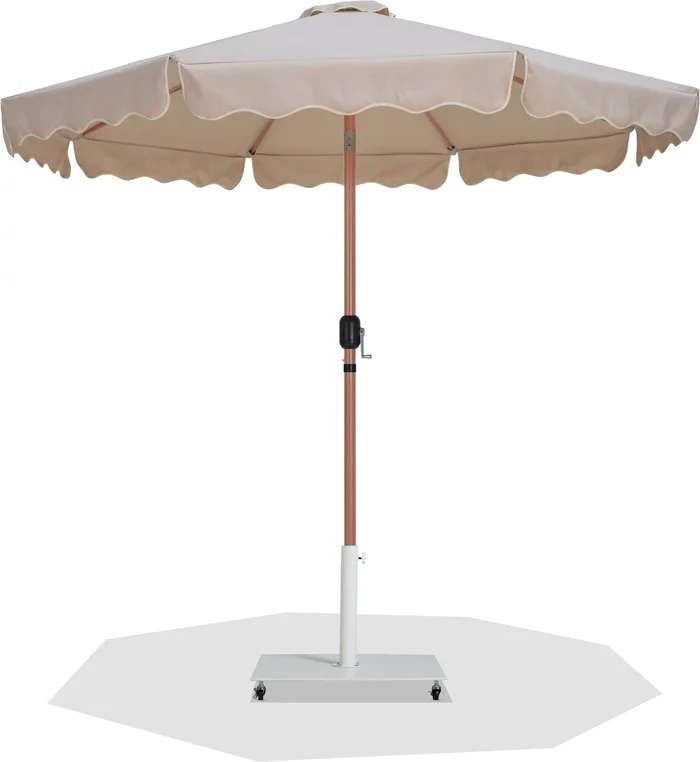 Amalfi – Aluminum Patio Umbrella – White Base / Light Brown Pole