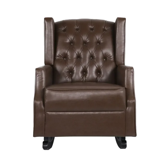 Amedou – Contemporary Tufted Wingback Rocking Chair – Dark Brown