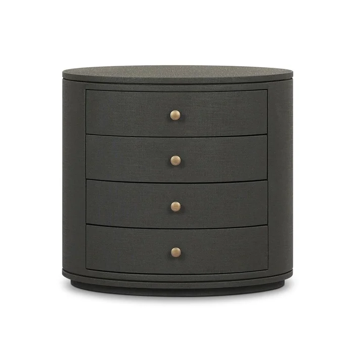 Amelia Oval Nightstand – Dark Green Lacquered Linen