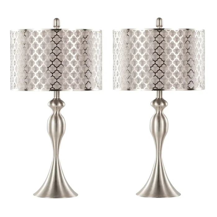 Ashland – Contemporary Table Lamp Laser Cut (Set of 2) – Nickel / Light Gray