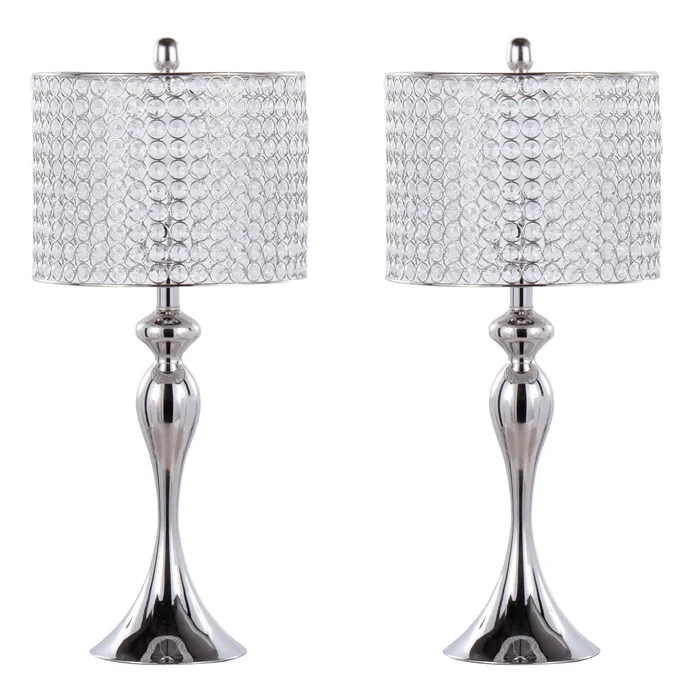 Ashland – Contemporary Table Lamp Round Clear Crystal Beads (Set of 2) – Polished Nickel