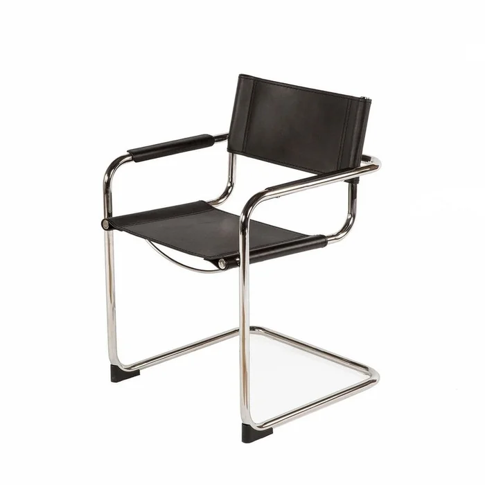 Bauhaus Cantilever Arm Chair – Black Leather