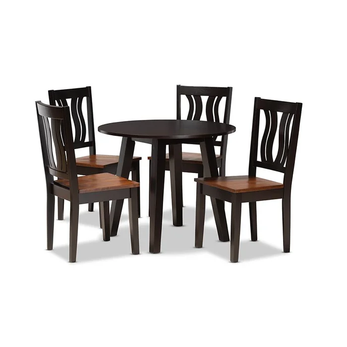 Baxton Studio Anesa Modern and Contemporary Transitional Two-Tone Dark Brown and Walnut Brown Finished Wood 5-Piece Dining Set – Dark Brown , Walnut Brown