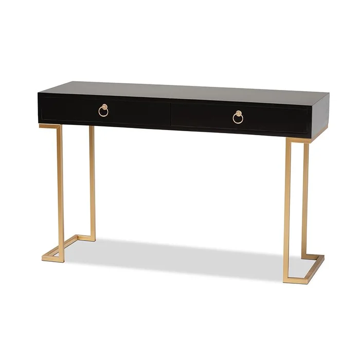 Baxton Studio Beagan Modern and Contemporary Black Finished Wood and Gold Metal 2-Drawer Console Table – Black, Gold