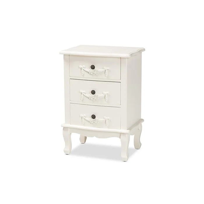 Baxton Studio Callen Classic and Traditional White Finished Wood 3-Drawer Nightstand – White