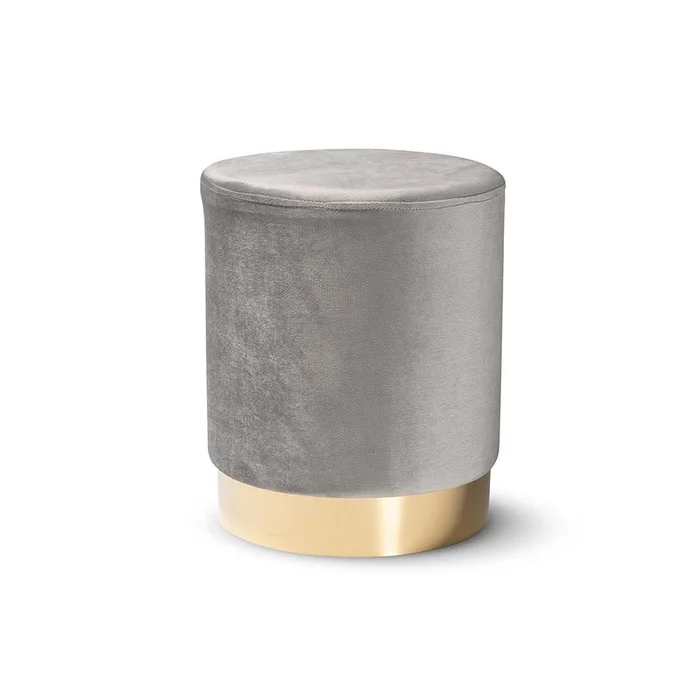 Baxton Studio Chaela Contemporary Glam and Luxe Grey Velvet Fabric Upholstered and Gold Finished Metal Ottoman – Grey, Gold