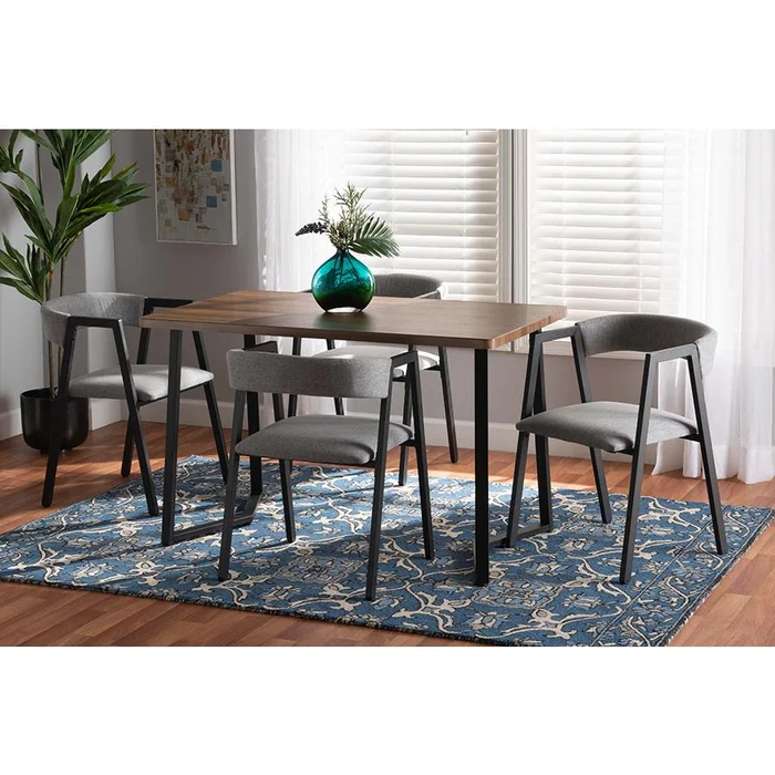 Baxton Studio Delgado Modern and Contemporary Grey Fabric Upholstered and Black Metal 5-Piece Dining Set – Grey, black
