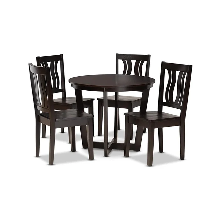 Baxton Studio Elodia Modern and Contemporary Transitional Dark Brown Finished Wood 5-Piece Dining Set – Dark Brown