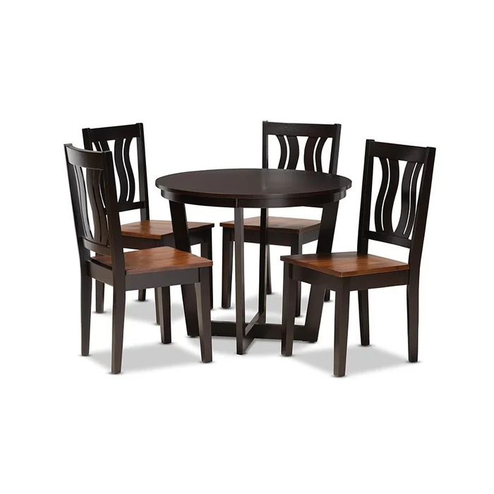 Baxton Studio Elodia Modern and Contemporary Transitional Two-Tone Dark Brown and Walnut Brown Finished Wood 5-Piece Dining Set – Dark Brown , Walnut Brown