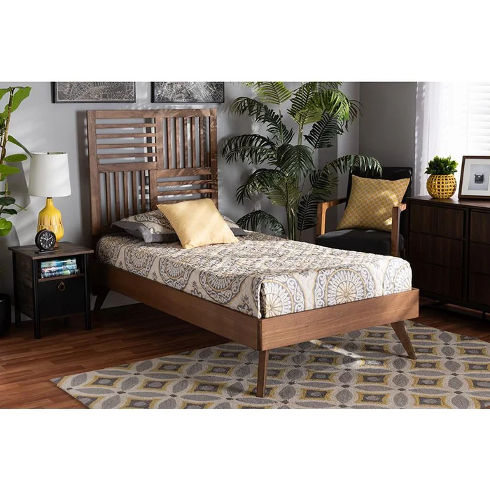 Baxton Studio Gemma Mid-Century Modern Transitional Walnut Brown Finished Wood Twin Size Platform Bed – Walnut Brown