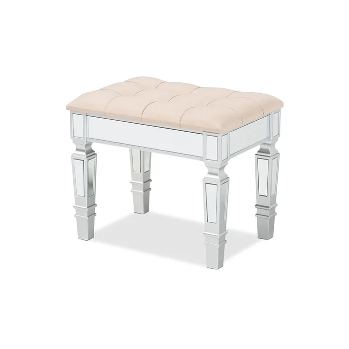 Baxton Studio Hedia Contemporary Glam and Luxe Beige Fabric Upholstered and Silver Finished Wood Ottoman – Beige, Silver