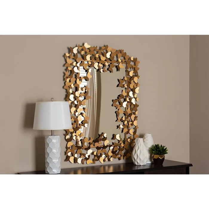 Baxton Studio Idalia Modern and Contemporary Antique Gold Finished Butterfly Accent Wall Mirror – Antique Gold