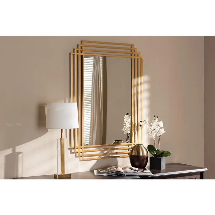 Baxton Studio Kalinda Art Deco Antique Gold Finished Rectangular Accent Wall Mirror – Antique Gold