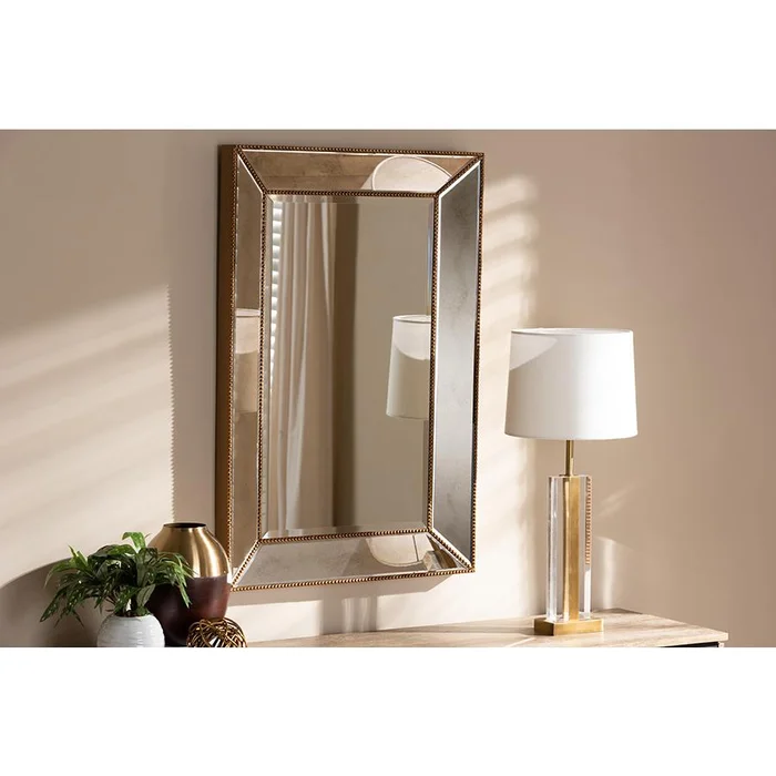 Baxton Studio Neva Modern and Contemporary Antique Gold Finished Rectangular Accent Wall Mirror – Antique Gold