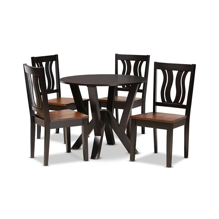Baxton Studio Noelia Modern and Contemporary Transitional Two-Tone Dark Brown and Walnut Brown Finished Wood 5-Piece Dining Set – Dark Brown , Walnut Brown