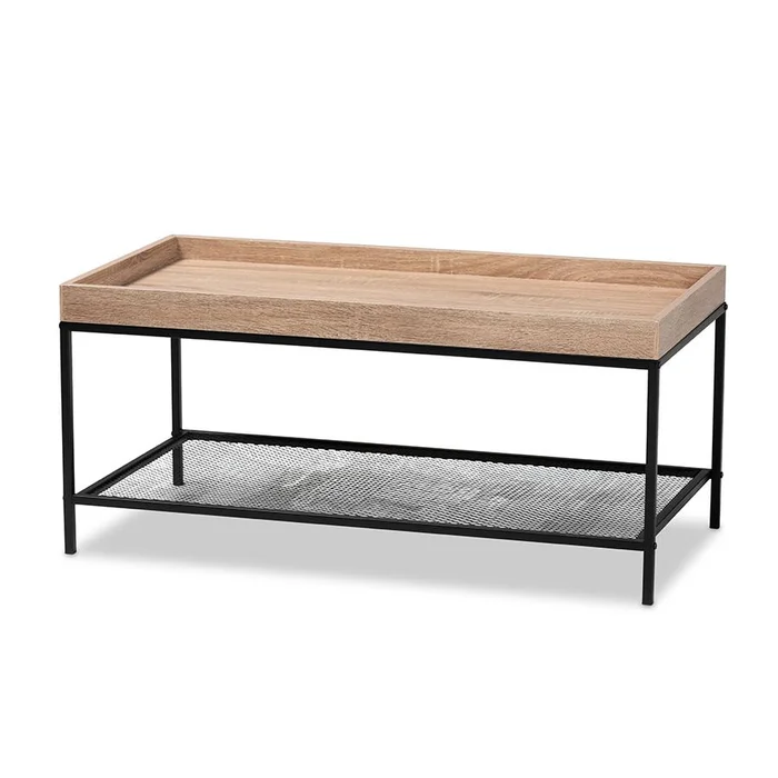 Baxton Studio Overton Modern Industrial Oak Brown Finished Wood and Black Metal Coffee Table – Oak Brown, Black