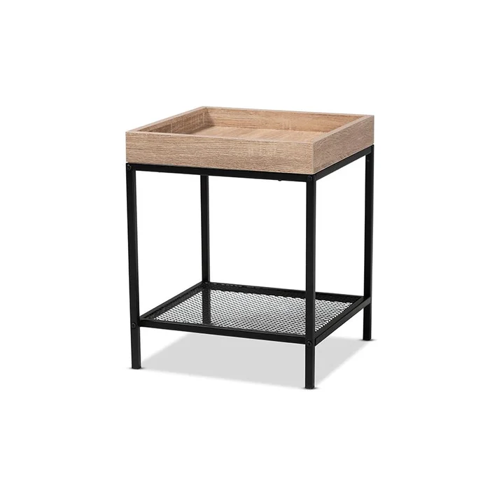 Baxton Studio Overton Modern Industrial Oak Brown Finished Wood and Black Metal End Table – Oak Brown, Black