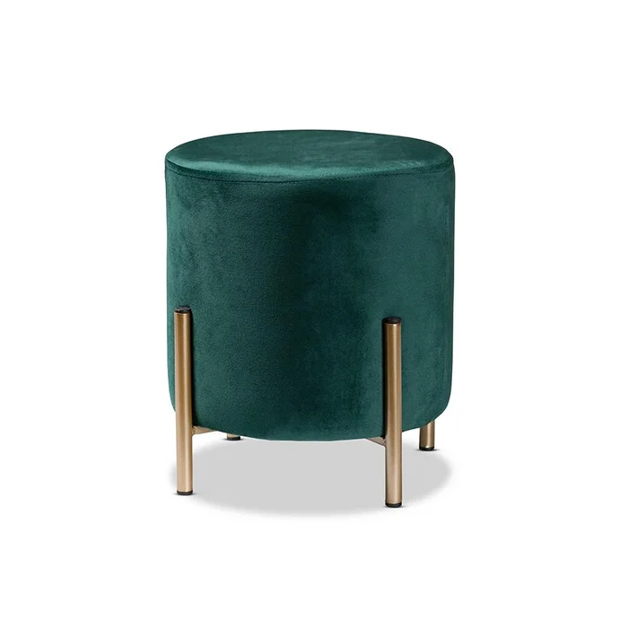 Baxton Studio Thurman Contemporary Glam and Luxe Green Velvet Fabric Upholstered and Gold Finished Metal Ottoman – Green, Gold