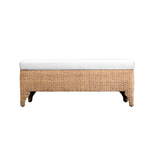 Bench In Woven Water Hyacinth With Performance Ivory Linen Fabric
