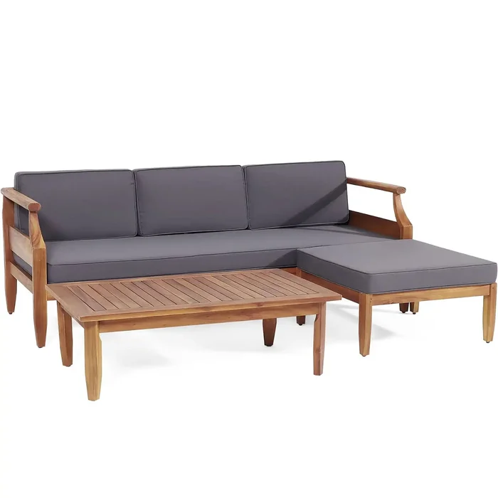 Bianca – Outdoor 3 Seater Sofa Chat Set With Ottoman – Teak
