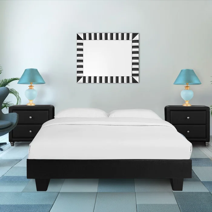Black Platform Queen Bed With Two Nightstands By Homeroots – 397009
