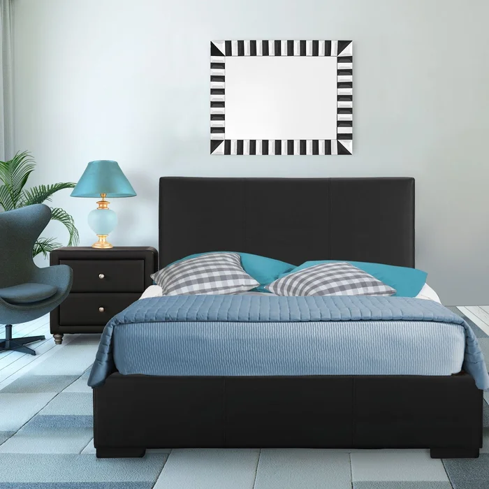 Black Upholstered Full Platform Bed With Nightstand By Homeroots
