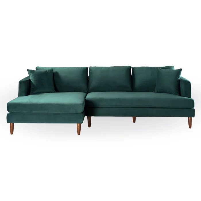 Blake L-Shaped Dark Green Velvet Sectional Sofa Left Facing