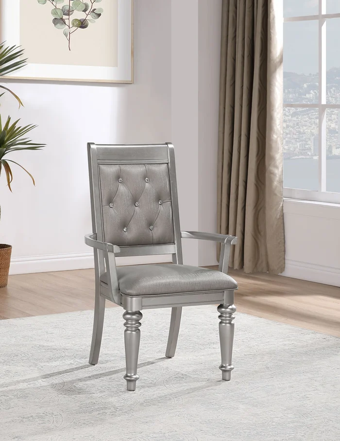 Bling Game Dining Arm Chair – Metallic Platinum Finish