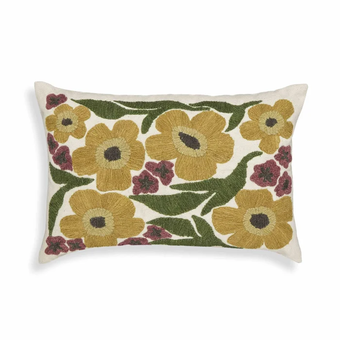 Blossom – Embroidered Daisy Wool Accent Cushion – Multi