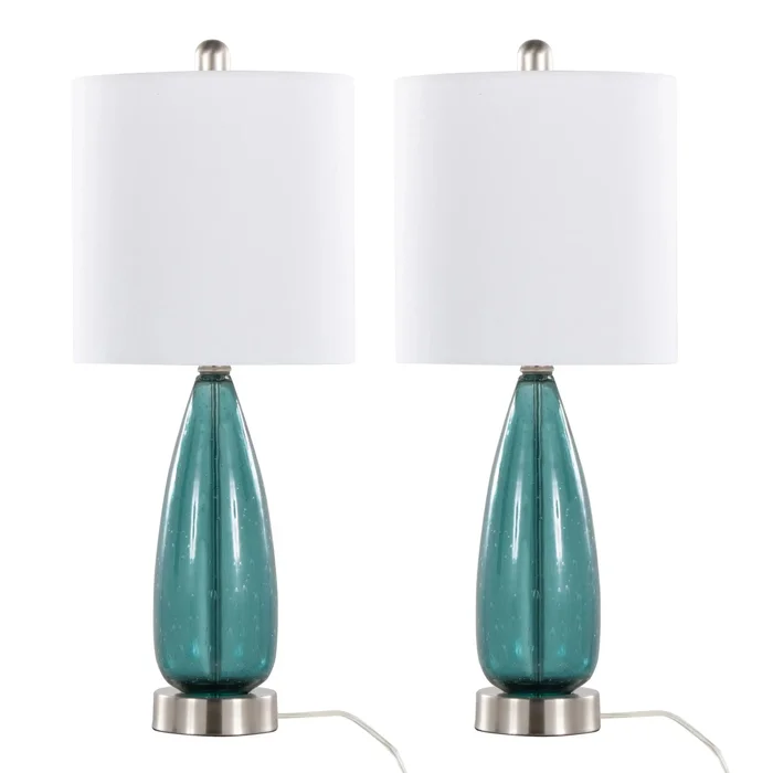 Bottega – Contemporary Table Lamp (Set of 2) – Sapphire Blue / Nickel / White