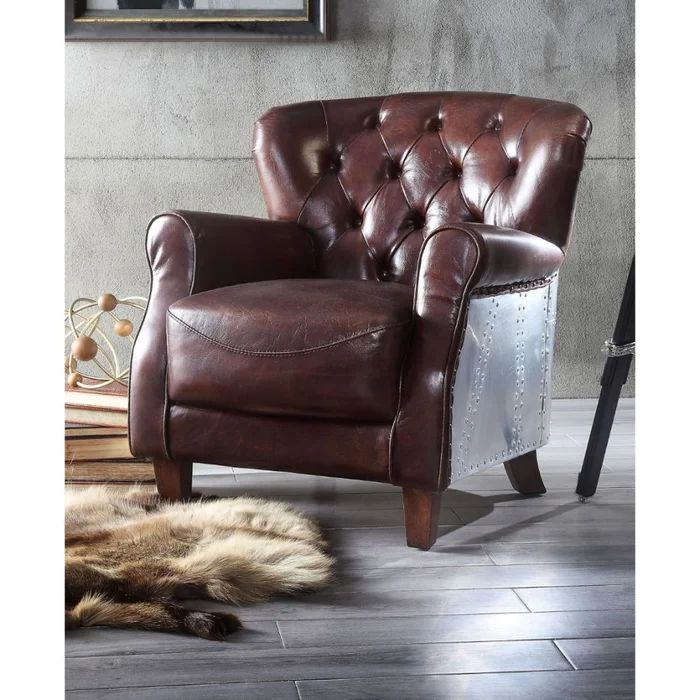 Brancaster 30″W Top Grain Leather Accent Chair