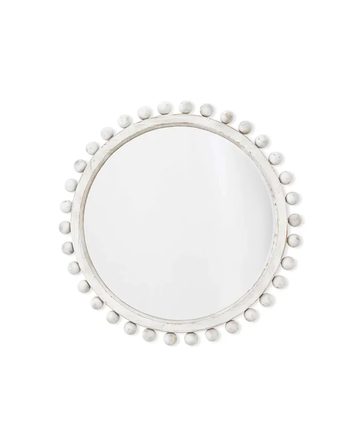Brighton Round Wood Mirror, White Washed