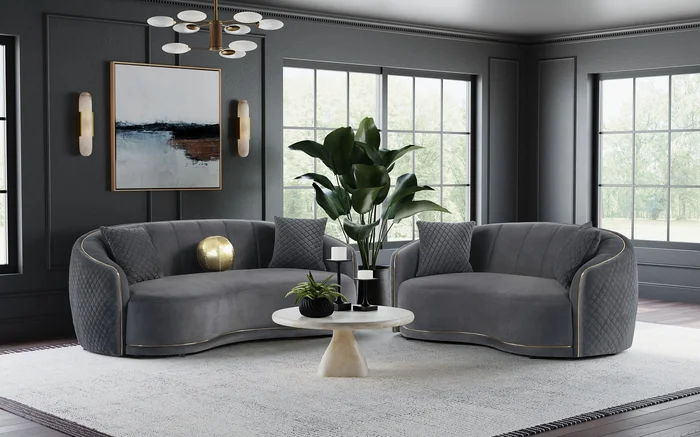 Brookside Velvet Upholstered Sofa Set Dark Grey