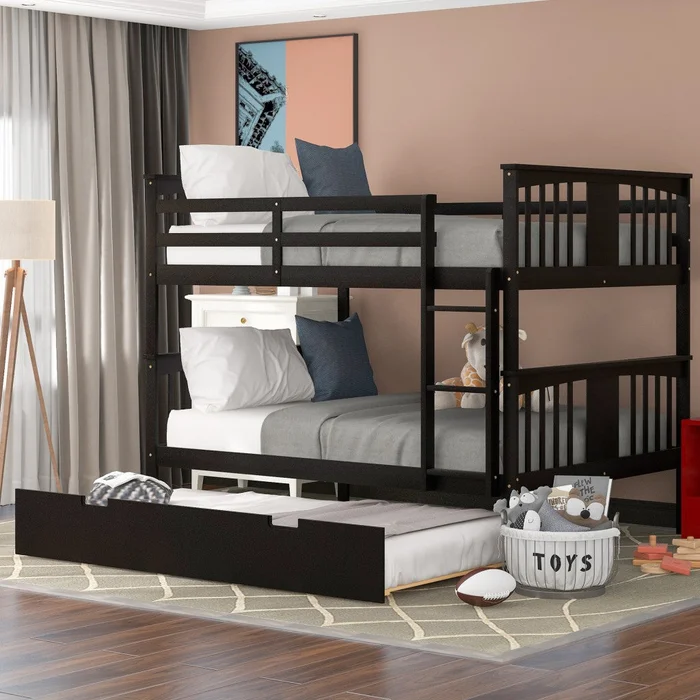 Brown Double Full Size Over Twin Trundle Bunk Bed By Homeroots