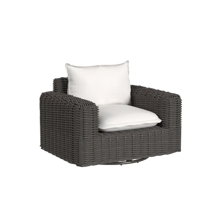 Cabo Oversized Swivel Club Chair in Soothe Pearl w/ Flange Welt