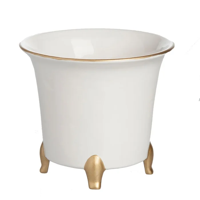 Cachepot, White and Gold, Large Set of 2