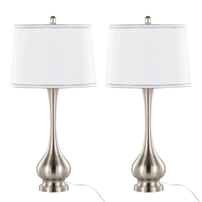 Cairo – Contemporary Table Lamp (Set of 2) – Nickel / White / Silver Trim